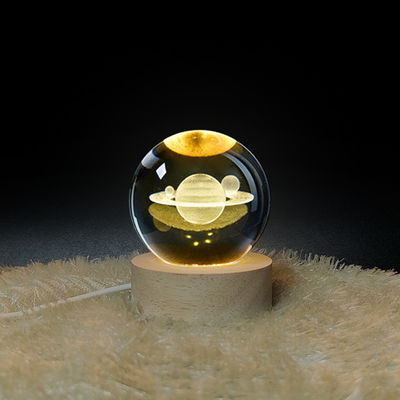 3D Kristallen Bal Nachtlicht Globe Tafellamp Met Houten Basis Maanlamp Kinders Verjaardagscadeau Home