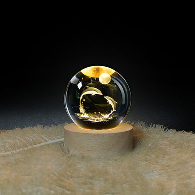 Kristallenlamp USB Lichtgevende 3D-kunst Kristallenbal Helder Glas Nachtlicht Tafellamp