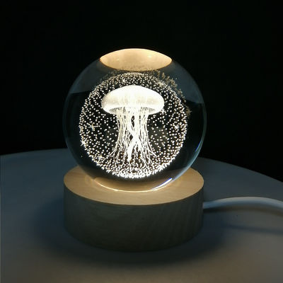 3D Kristallen Bal Nachtlicht Globe Tafellamp Met Houten Basis Maanlamp Kinders Verjaardagscadeau Home
