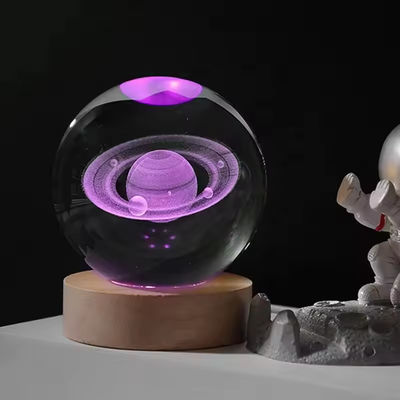 3D Kristallen Bal Nachtlicht Globe Tafellamp Met Houten Basis Maanlamp Kinders Verjaardagscadeau Home