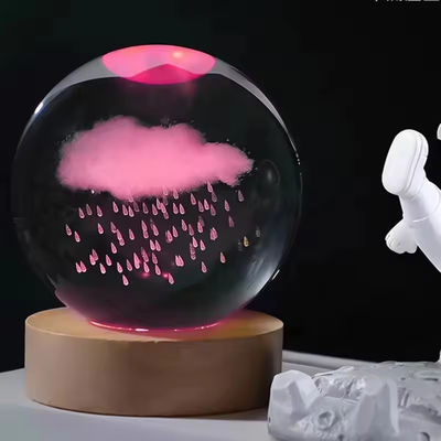 Crystal Glass Ball Warm White Wooden 3D Night Light Base Stand LED Display Stand