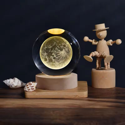 Kristallenlamp USB Lichtgevende 3D-kunst Kristallenbal Helder Glas Nachtlicht Tafellamp