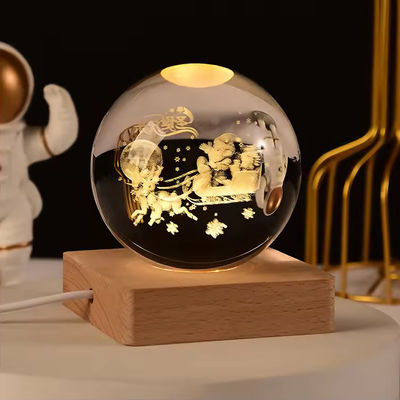 Houten USB-aangedreven LED-licht Kristallen bal beeldhouwkunst Handwerk Tafelversieringen