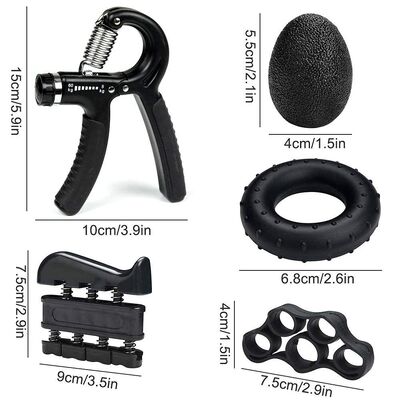  Handgreepversterker Kit 5-pack Zwart Verstelbare Grip Trainer Vingeroefenaar Grip Ring en Stressbal voor Hand-, Pols- en Onderarmtraining