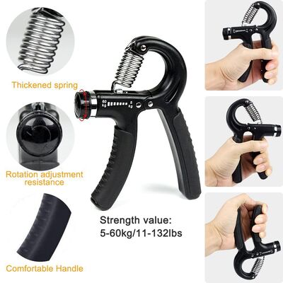  Handgreepversterker Kit 5-pack Zwart Verstelbare Grip Trainer Vingeroefenaar Grip Ring en Stressbal voor Hand-, Pols- en Onderarmtraining