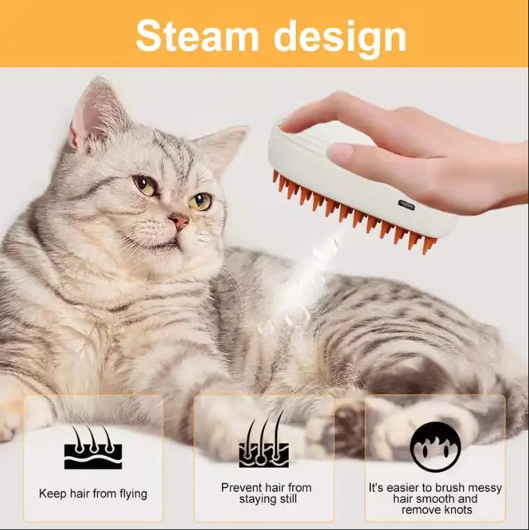 3-in-1 Cat Steam Brush Hot Sale Voor Huisdieren Verzorging Water Spray Haarverwijder Lichte Reiniging